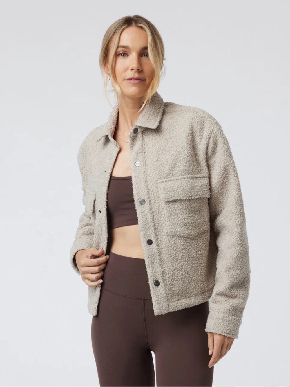 Vuori Sycamore Short Shirt Jacket Dark Salt Sherpa Fleece Size XS Button Down